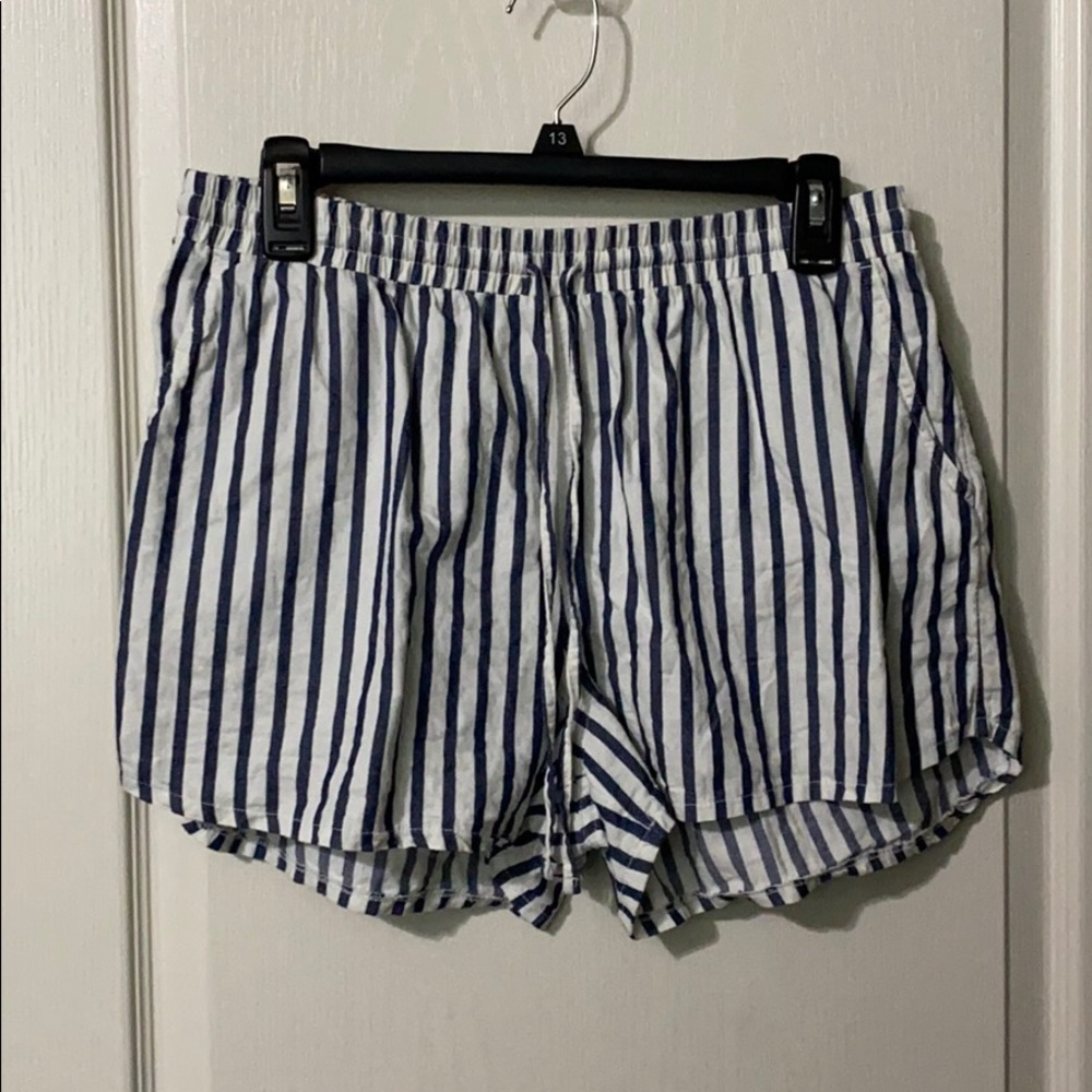 Navy and white striped shorts